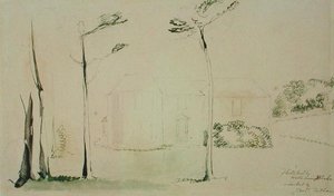 1801年Eartham的Hayleys House的入口前面（笔和墨水和纸上的石墨） 作者 威廉·布雷克